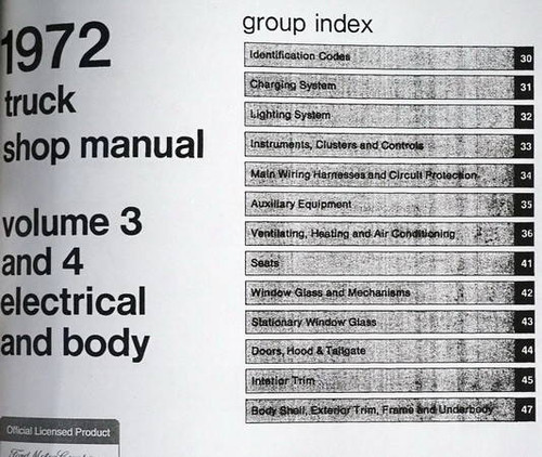 1972 Ford Truck Shop Manual Table of Contents 4