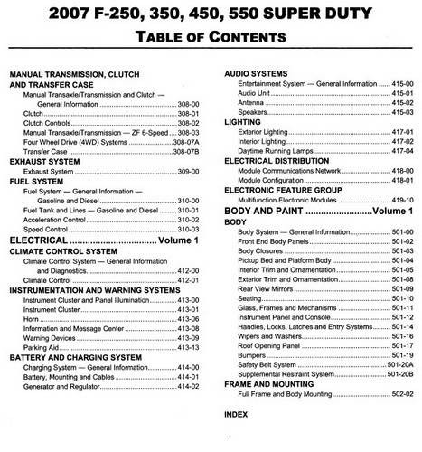 2007 Ford F250 F350 F450 F550 Super Duty Workshop Manual Table of Contents 2