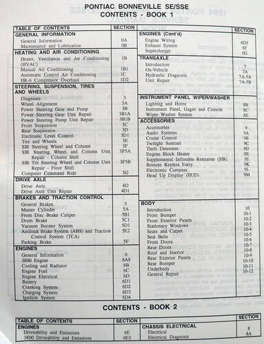 1992 Pontiac Bonneville Service Manuals Volume 1, 2