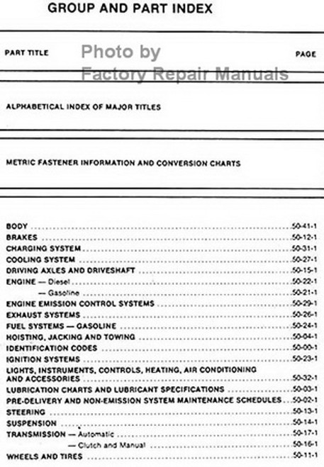 Ford 1981 Light Medium Heavy Truck Shop Manual Pre-Delivery Maintenace Lubrication Table of Contents