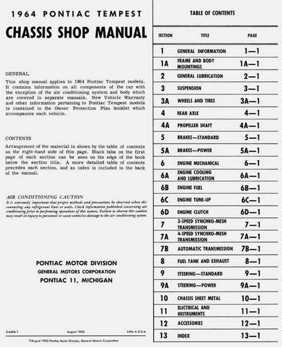 1964 Pontiac Tempest Chassis Shop Manual 