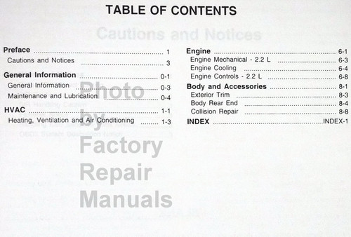 Service Manual 1999 J-Platform Chevrolet Cavalier Bi-Fuel Supplement Table of Contents