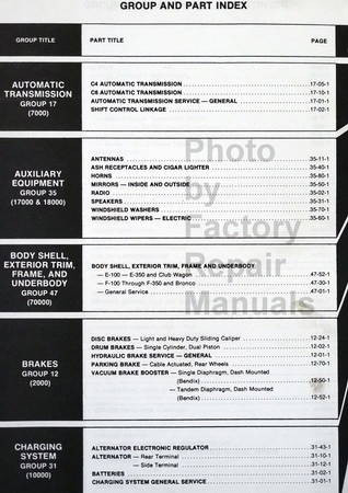 1980 Ford Light Truck Shop Manual Table of Contents 4