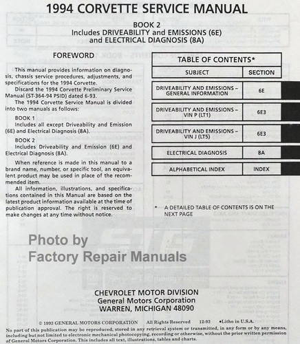 1994 Corvette Service Manual Table of Contents 2