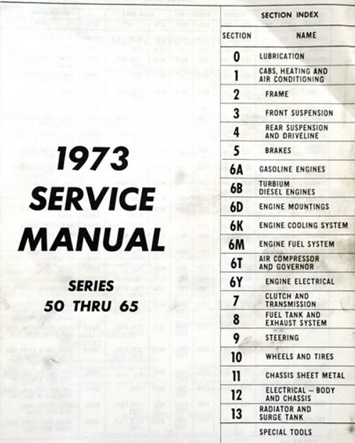 1973 Chevrolet Medium Duty Truck Service Manual Table of Contents