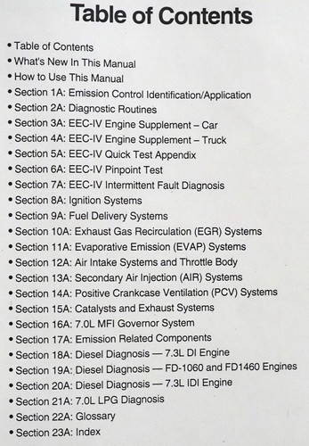 1994 Ford Powertrain Control/Emissions Diagnosis Service Manual Car/Truck On Board Diagnostics 1 Table of Contents