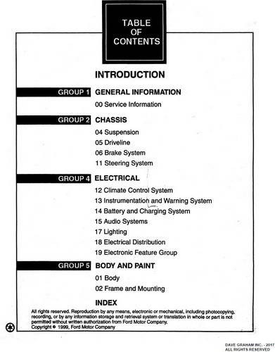 2000 Ford F-150 Workshop Manual Table of Contents 1