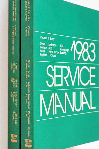 1983 Omni Horizon Aries Reliant Laser Lebaron 400 New Yorker E Class 600 Rampage Scamp Service Manual