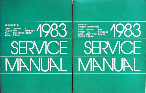 1983 Omni Horizon Aries Reliant Laser Lebaron 400 New Yorker E Class 600 Rampage Scamp Service Manual