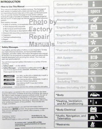 2012 Honda Insight Service Manual Table of Contents 2