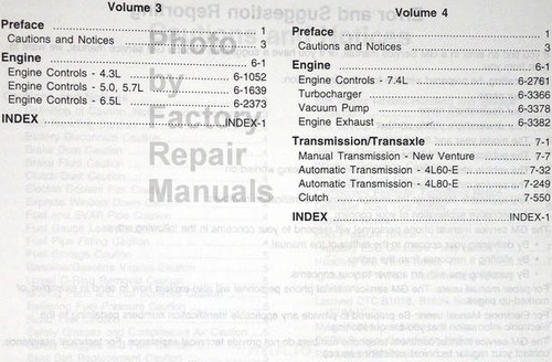 1998 GM C/K Truck Service Manual Table of Contents 2