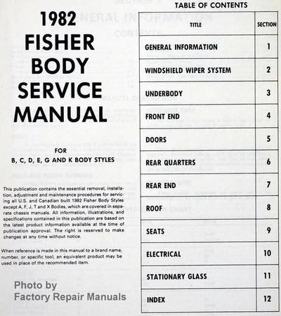 1982 Fisher Body Service Manual 