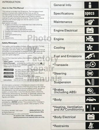 2002-2004 Honda CR-V Service Manual Table of Contents