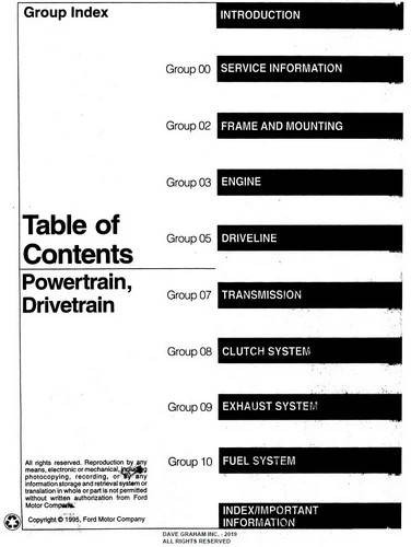 1996 F-150 F-250 F-350 Bronco F-Super Duty Service Manual Table of Contents Powertrain, Drivetrain