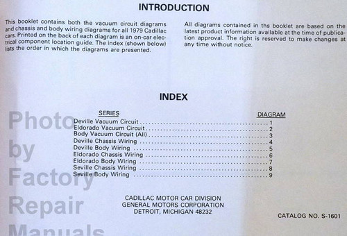 1979 Cadillac Electrical and Vacuum Circuit Diagrams Manual Table of Contents