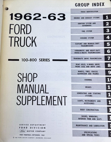 1962 1963 Ford Truck 850-1100 Series Shop Manual Supplement