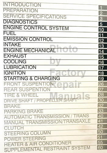 2004 Toyota Camry Repair Manual Table of Contents 2