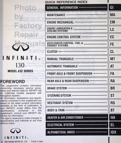 1999 Infiniti I30 Service Manual Table of Contents