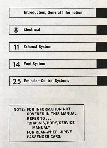 1983 Chrysler RWD Car Service Manual Table of Contents 2