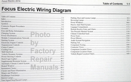  2014 Ford Focus Electric Models Wiring Diagrams Table of Contents