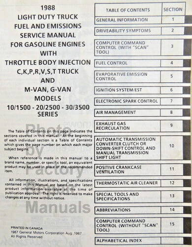 1988 GMC Light Duty Truck Fuel and Emissions Service Manual