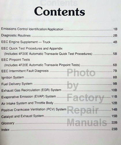 1995 Mercury Villager Powertrain Control / Emissions Diagnosis Service Manual Table of Contents