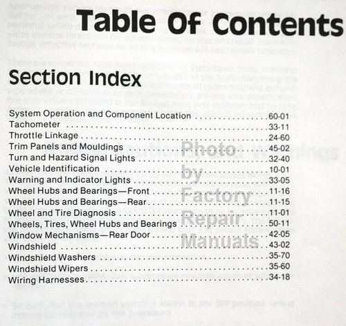 1987 1988 Mercury Tracer Shop Manual Table of Contents 3