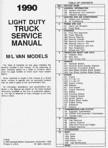 1990 GMC Safari Van Models Service Manual