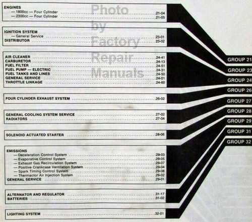 1978 Ford Courier Shop Manual Table of Contents 2