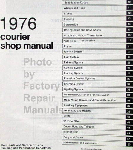 1976 Ford Courier Shop Manual Table of Contents