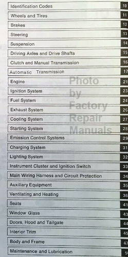 1975 Ford Courier Shop Manual Table of Contents