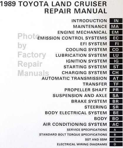 1989 Toyota Land Cruiser Factory Repair Manual Table of Contents