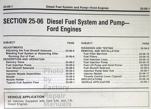 1989 Ford 6.6L and 7.8L Diesel Engine Shop Manual Table of Contents 2