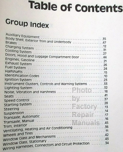 1991 Mercury Capri Shop Manual Table of Contents