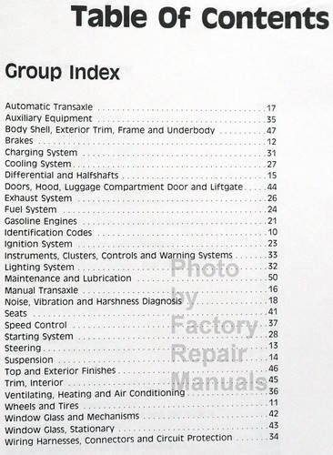 1987 Ford Taurus Mercury Sable Shop Manual Table of Contents