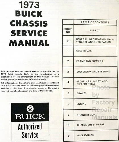 1973 Buick Chassis Service Manual All Series Table of Contents