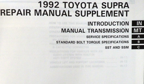 1992 Toyota Supra Repair Manual Supplement Table of Contents