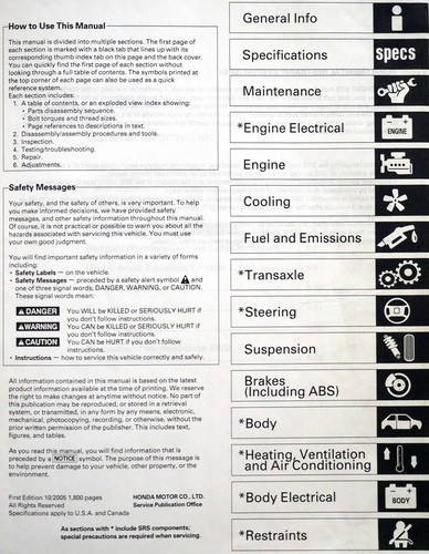 2003-2006 Honda Element Service Manual Table of Contents