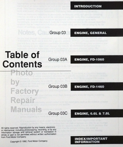 1993 Ford Diesel Engines Service and Overhaul Manual Table of Contents