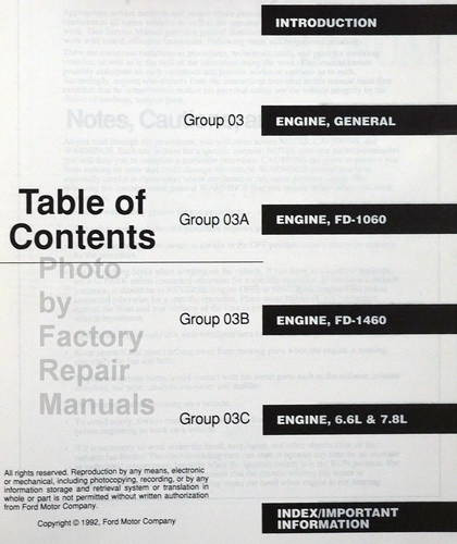 1993 Ford Diesel Engines Service and Overhaul Manual Table of Contents