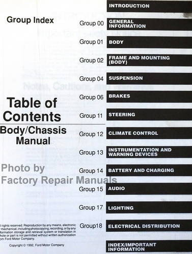 1993 Ford L-Series Service Manual Body/Chassis Table of Contents