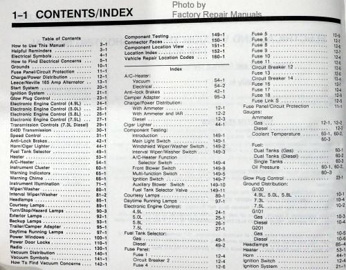 1988 Econoline Ford Electrical & Vacuum Troubleshooting Manual Table of Contents 1