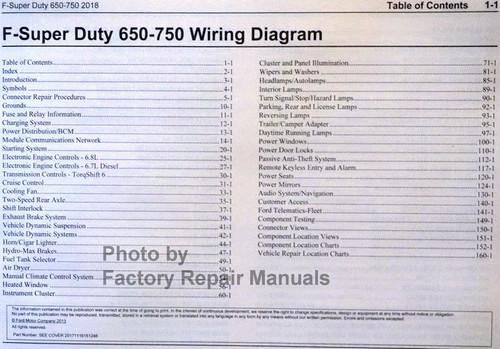 2018 Ford F650 F750 Electrical Wiring Diagrams Table of Contents