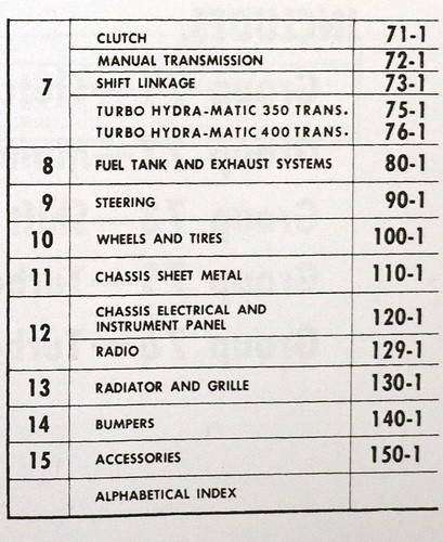 1969 Buick Chassis Service Manual Table of Contents 2