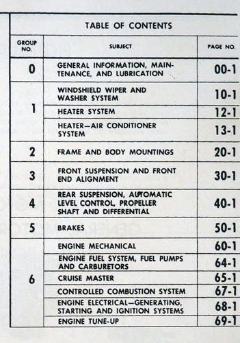 1969 Buick Chassis Service Manual Table of Contents 1