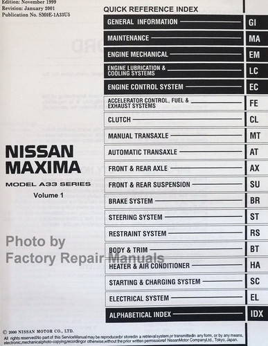 2000 Nissan Maxima Factory Service Manual Late VINs Table of Contents 1