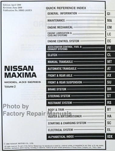 2000 Nissan Maxima Service Manual Set (Early VIN\'s) Table of Contents 2