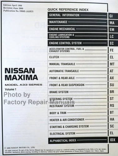2000 Nissan Maxima Service Manual Set (Early VIN\'s) Table of Contents 1