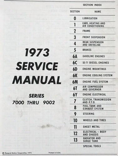 1973 Chevy Heavy Duty Truck Service Manual Table of Contents