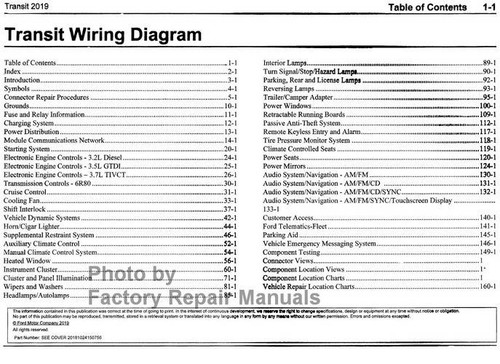2018 Ford Transit Electrical Wiring Diagrams Table of Contents